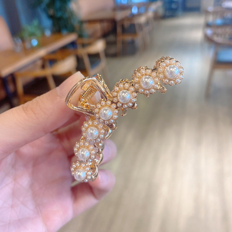 korean style imitation pearl metal rhinestone catch clip