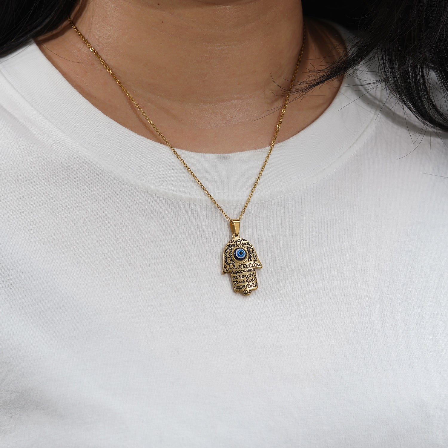 Jewelry Retro Hand Of Fatima Titanium Steel Pendant Necklace