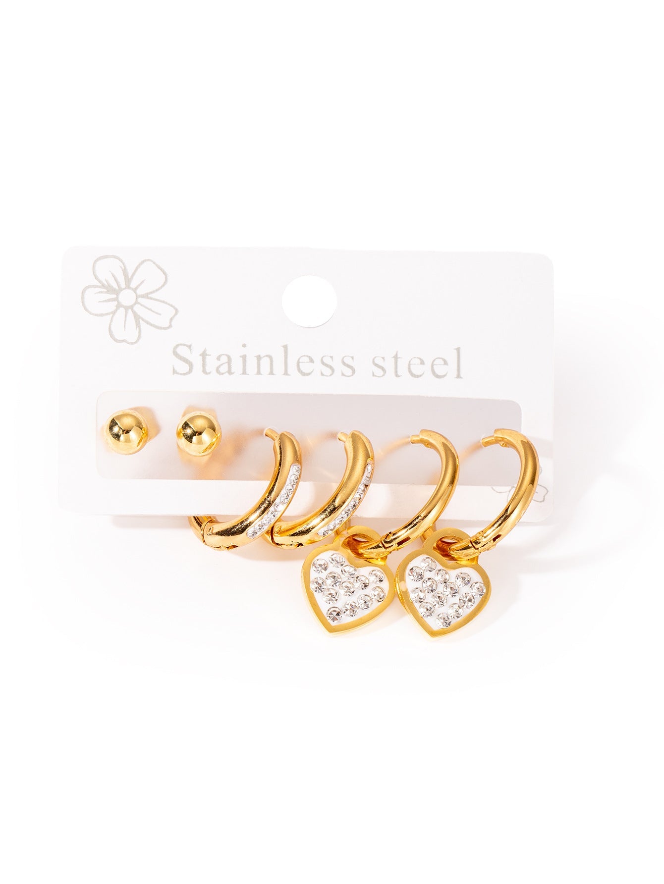 1 Set Elegant Star Heart Shape 304 Stainless Steel Drop Earrings