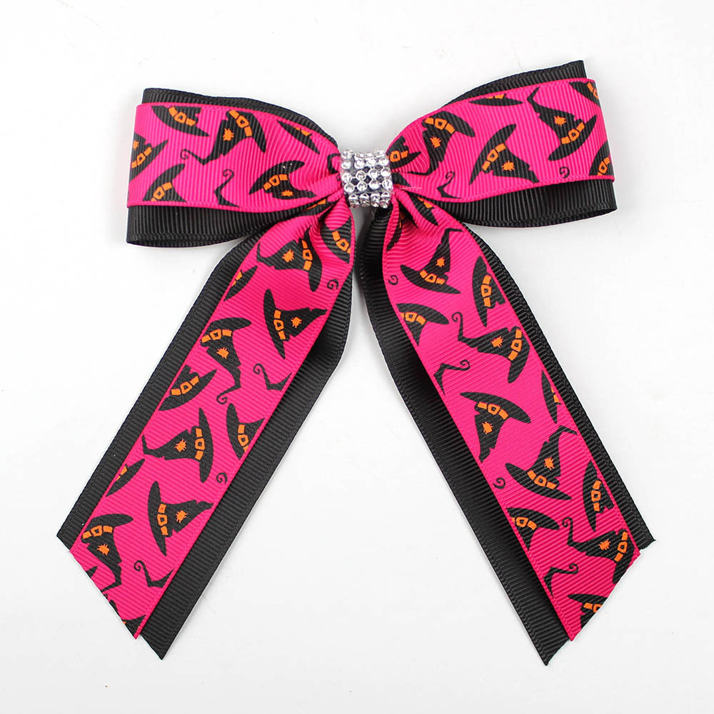 Girl'S Casual Pumpkin Bow Knot Ghost Cloth Inlay Rhinestones Hair Clip