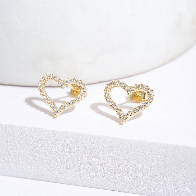 1 Pair Elegant Simple Style Heart Shape Copper Zircon Ear Studs
