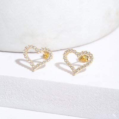1 Pair Elegant Simple Style Heart Shape Copper Zircon Ear Studs