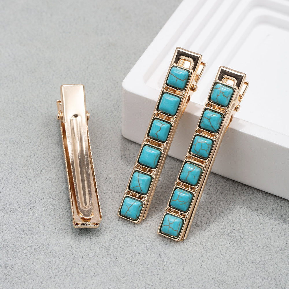 Women's Retro Solid Color Alloy Inlay Turquoise Hair Clip