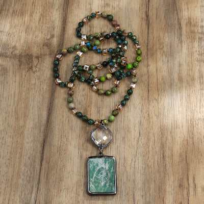 Retro Geometric natural stone Beaded Chain Pendant Necklace In Bulk