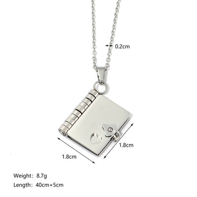 Jewelry IG Style envelope Heart Shape Titanium Steel Zircon Gold Plated Inlay Pendant Necklace