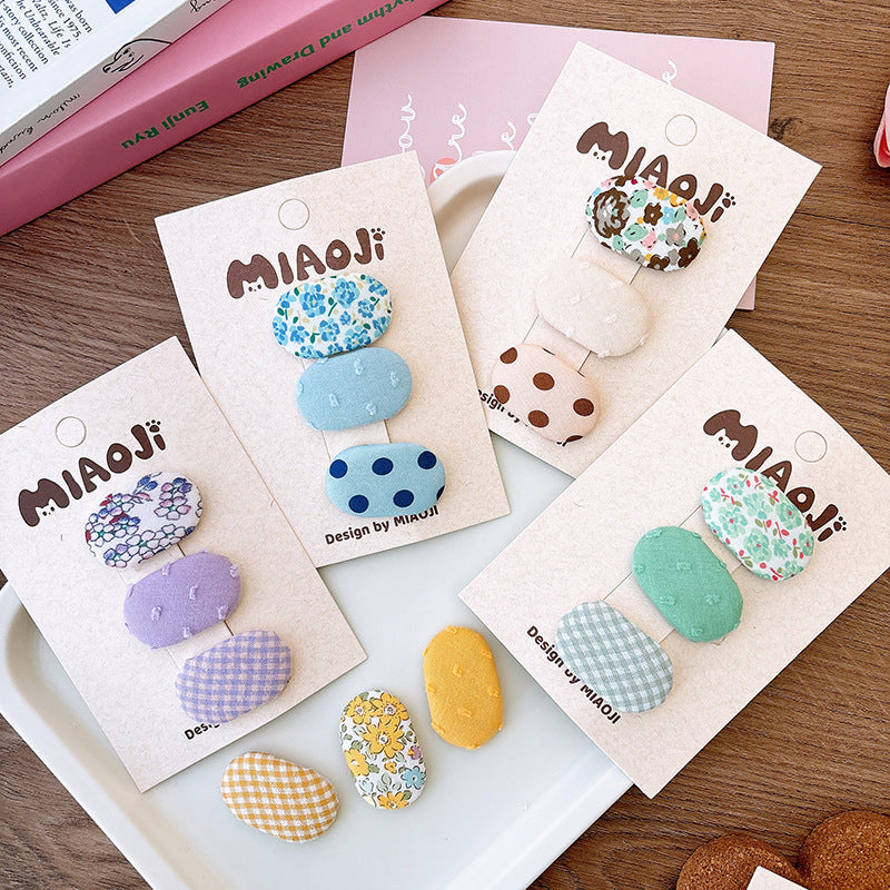 Korean Style Fabric Small Oval Children BB Clip Cute Floral Girls Fringe Hairpin Fresh Baby Hair Accessories Headdress