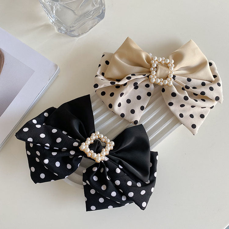 korean style wave dot big bow pearl hairpin