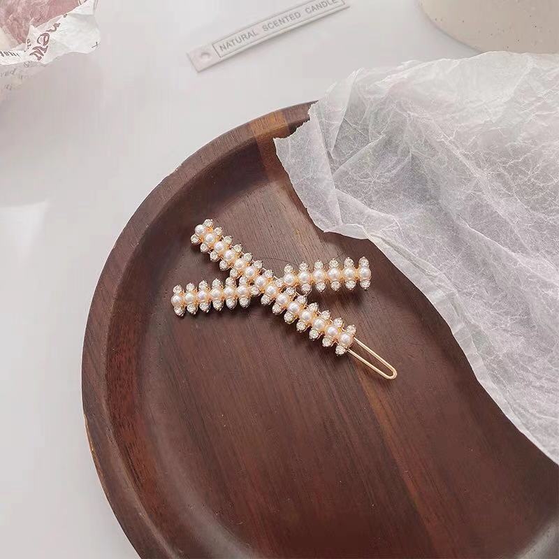 fashion leaf moon bow knot imitation pearl alloy rhinestone hair clip 1 piece