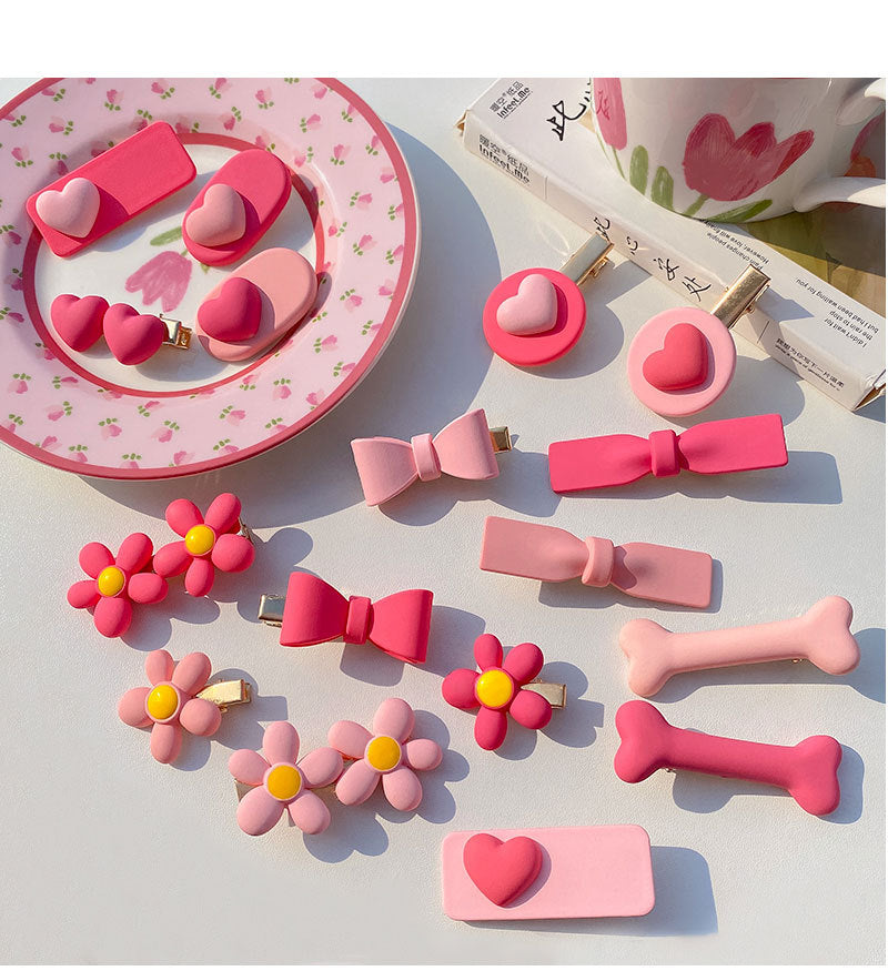 cute heart shape flower resin plating hair clip