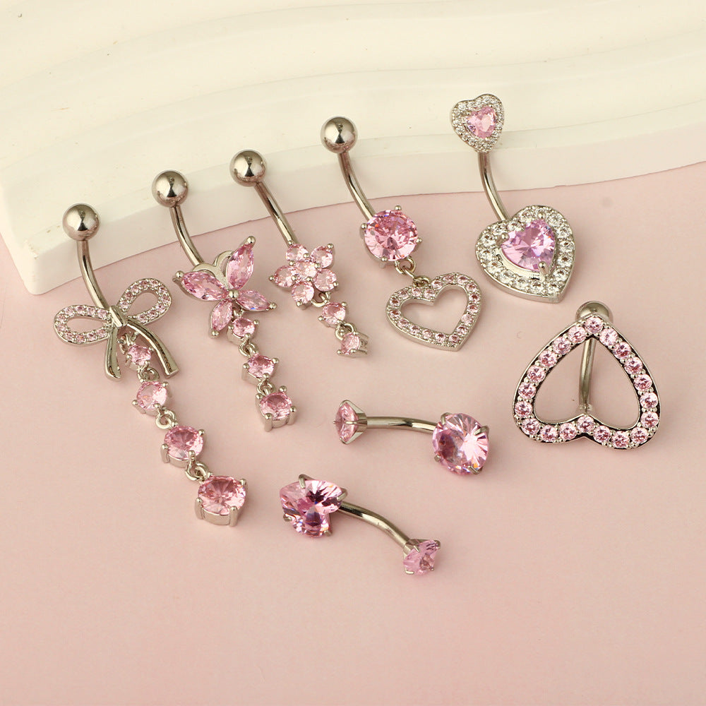 1 Piece Belly Rings Simple Style Heart Shape 316 Stainless Steel  Inlay Zircon