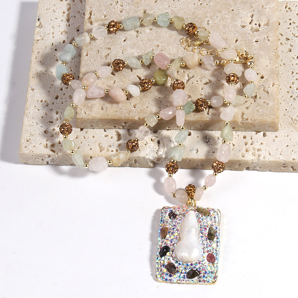 Vintage Style Classic Style Geometric natural stone Beaded Chain Pendant Necklace In Bulk