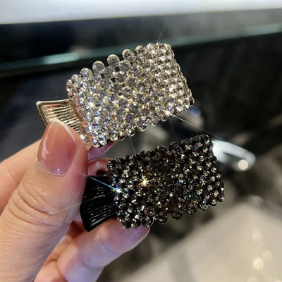 fashion simple style geometric metal inlay artificial pearls rhinestones hair buckle