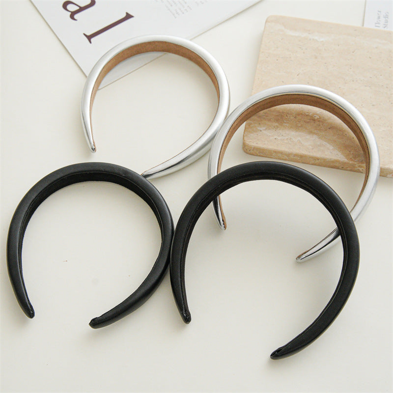 Women's Simple Style Solid Color Pu Leather Hair Band