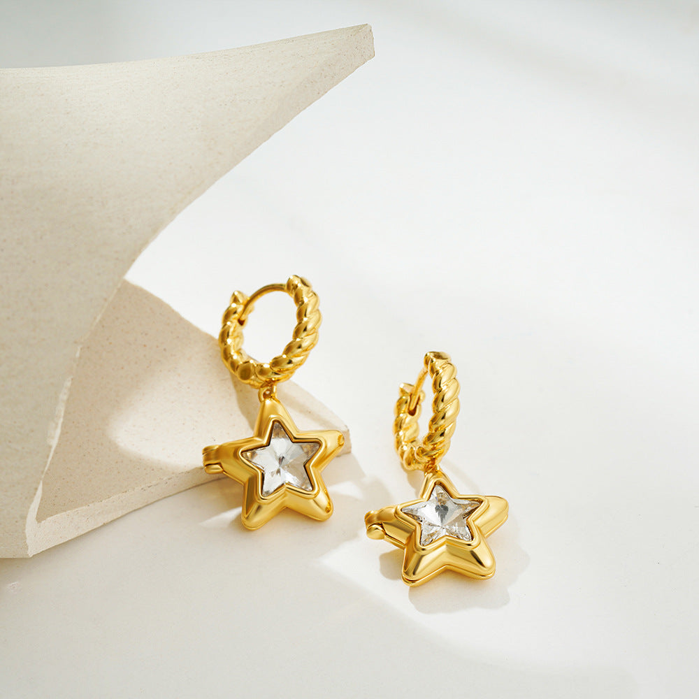 1 Pair Casual Elegant Streetwear Star Inlay Copper Zircon Copper Earrings