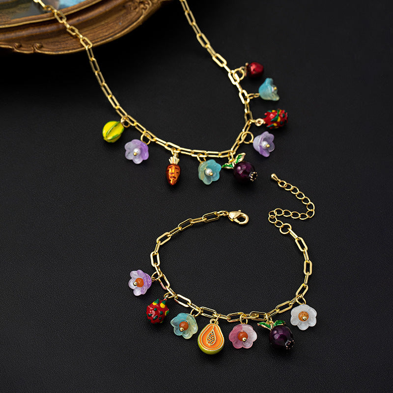 Jewelry IG Style Sweet Fruit Flower Copper Irregular Bracelets Necklace