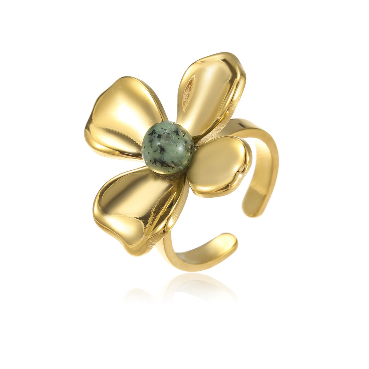 Jewelry Elegant Retro Flower 304 Stainless Steel Natural Stone Pearl Inlay Open Rings