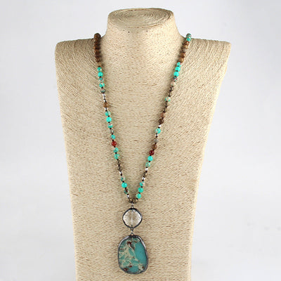 Bohemian Geometric natural stone Beaded Chain Pendant Necklace In Bulk