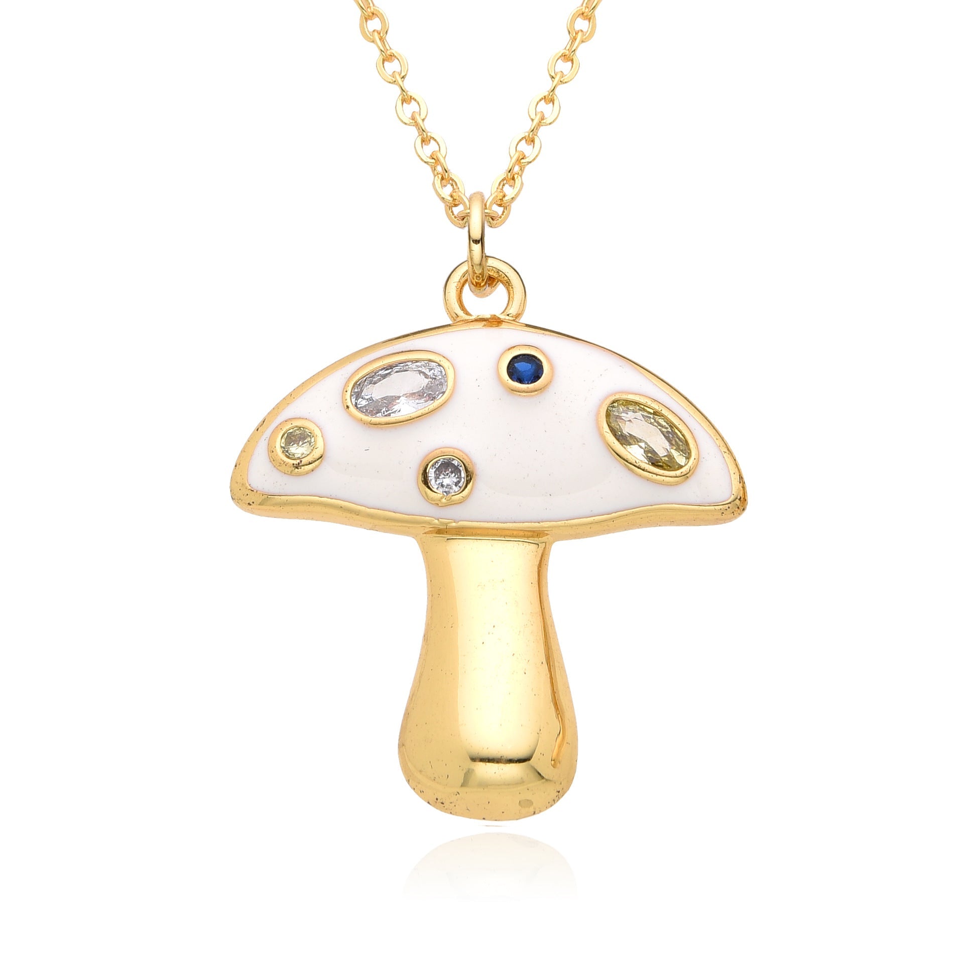 Copper Inlay Mushroom Zircon Pendant Necklace