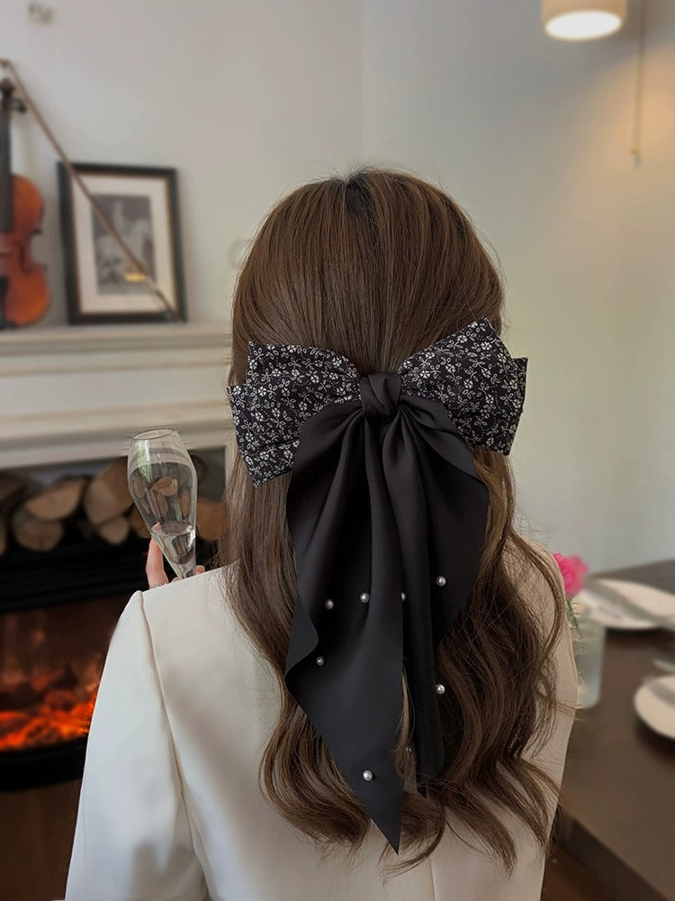 Women's Elegant Sweet Bow Knot Cloth Pearl Hair Clip Hair Tie