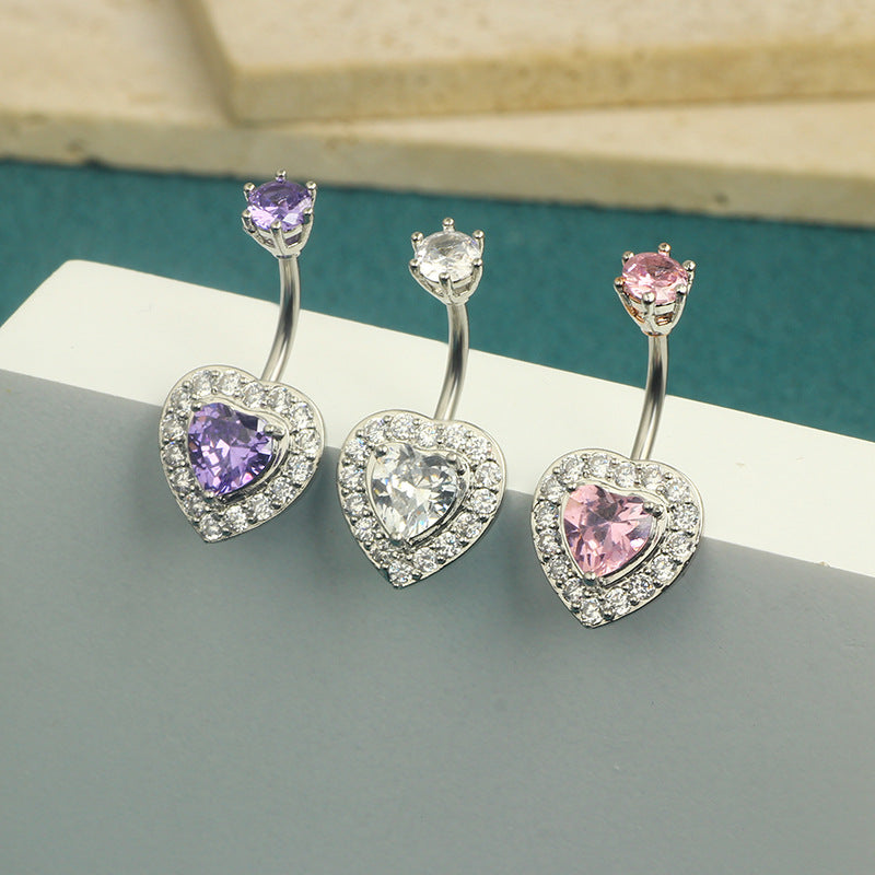 1 Piece Belly Rings Simple Style Heart Shape 316 Stainless Steel  Inlay Rhinestones