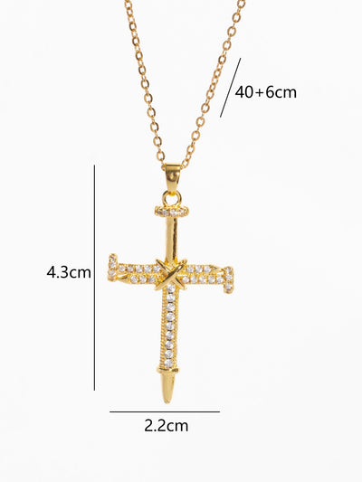 Copper Plating Cross Zircon Pendant Necklace
