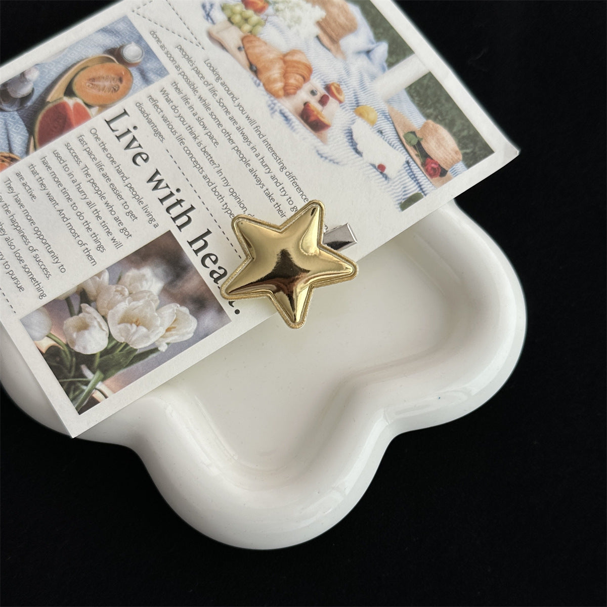 women's simple style pentagram pu leather hair clip