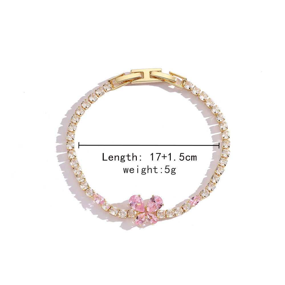 Copper Plating Inlay Heart Shape Bow Knot Zircon Bracelets