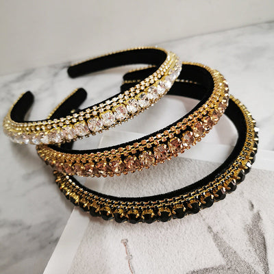 women's baroque style solid color rhinestone inlay hair band