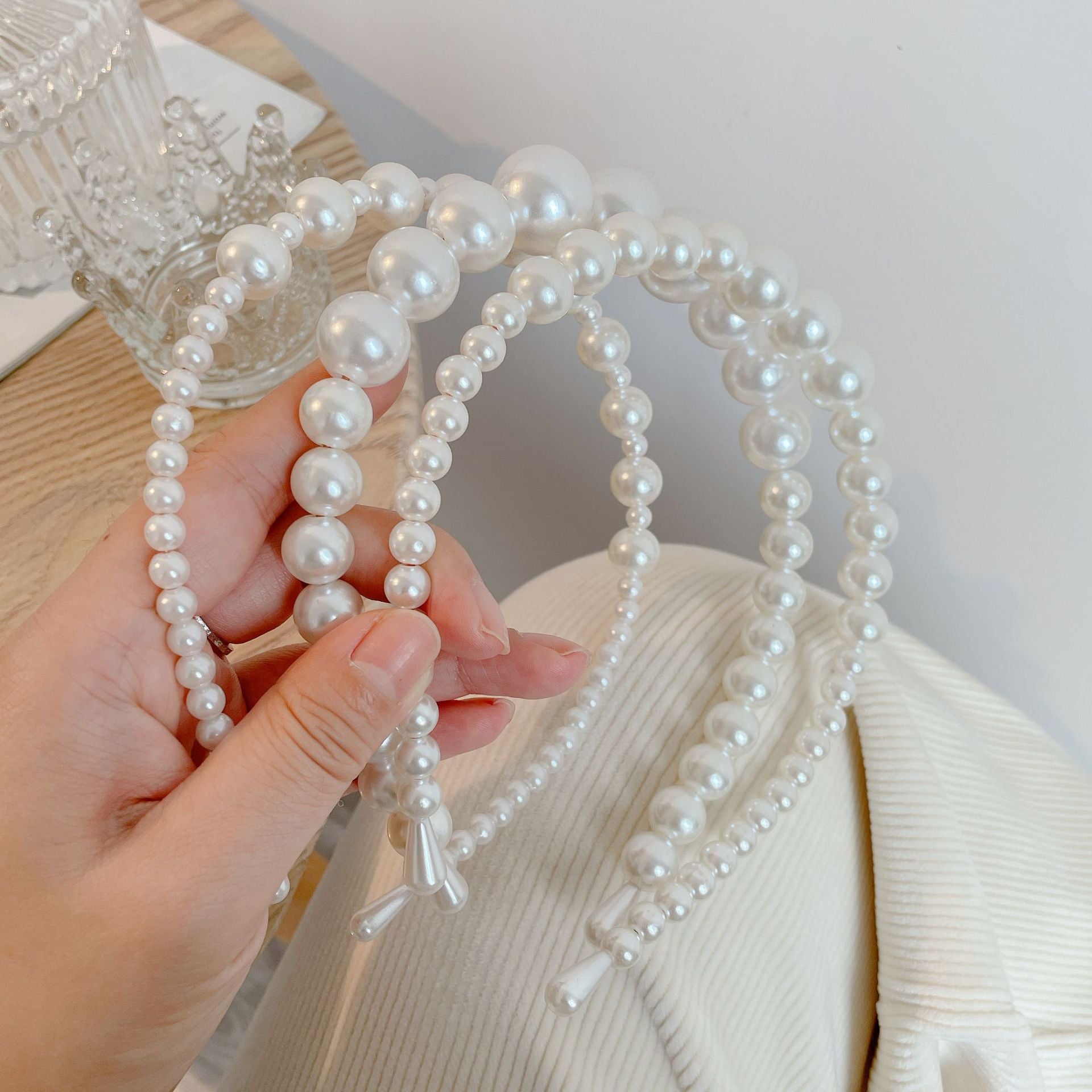 women's vintage style geometric artificial pearl hair band