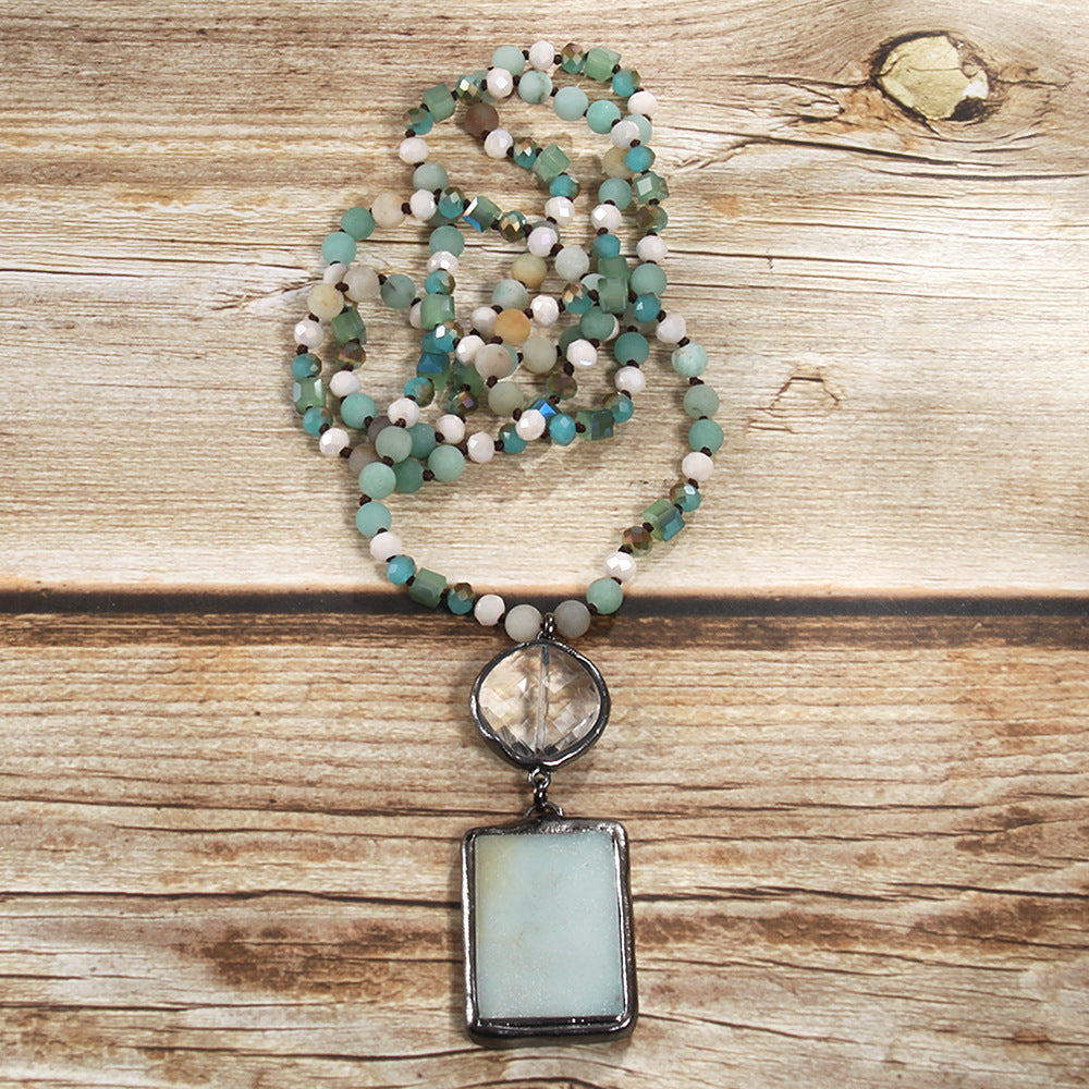 Retro Geometric natural stone Beaded Chain Pendant Necklace In Bulk