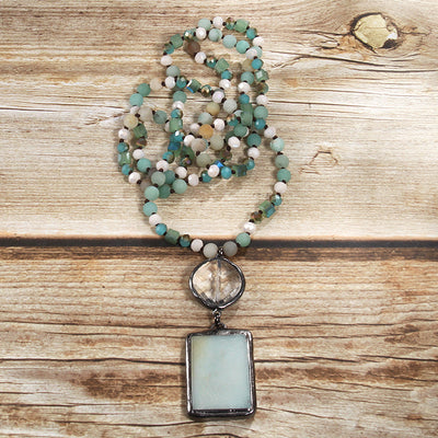 Retro Geometric natural stone Beaded Chain Pendant Necklace In Bulk