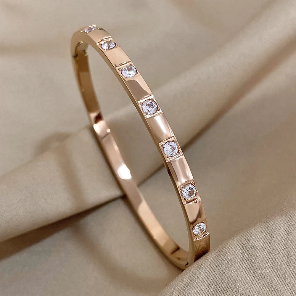 Simple Style Solid Color Titanium Steel Zircon Bangle In Bulk
