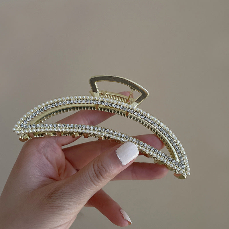 elegant geometric alloy inlay artificial pearls hair claws 1 piece