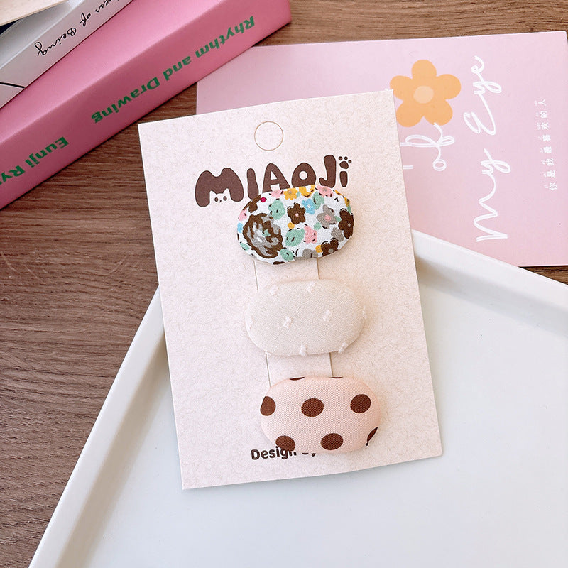 Korean Style Fabric Small Oval Children BB Clip Cute Floral Girls Fringe Hairpin Fresh Baby Hair Accessories Headdress
