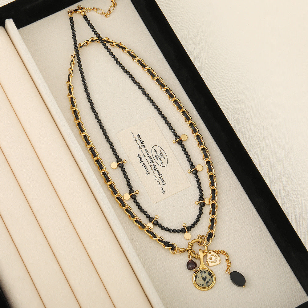 Retro Geometric natural stone Copper Black Pointed Crystal Necklace In Bulk