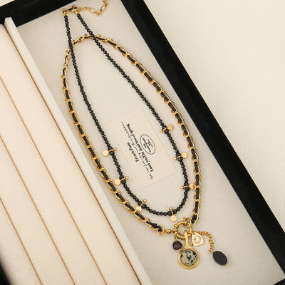 Retro Geometric natural stone Copper Black Pointed Crystal Necklace In Bulk