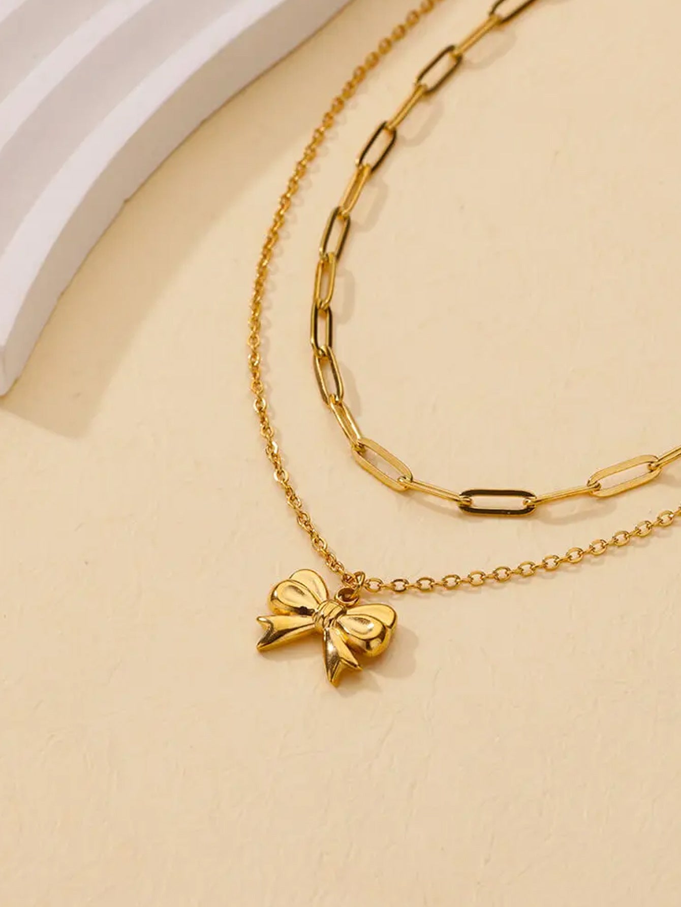 Jewelry Elegant Streetwear Bow Knot 304 Stainless Steel Plating Double Layer Necklaces