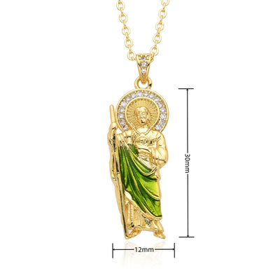 Copper Inlay Human Virgin Mary Zircon Pendant Necklace