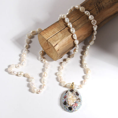Elegant Vintage Style Geometric natural stone Beaded Chain Pendant Necklace In Bulk
