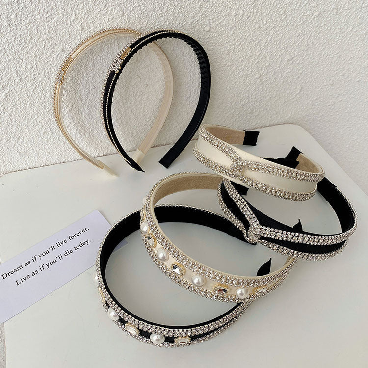 glam shiny u shape imitation pearl rhinestone hair band