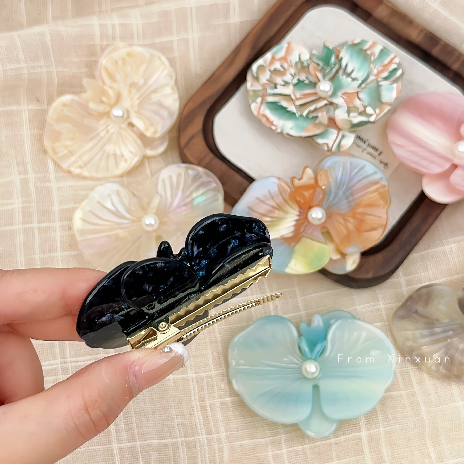 Korean Style Elegant Acetate Texture Phalaenopsis Barrettes Duckbill Clip Niche Design Exquisite Bang Clip Accessories