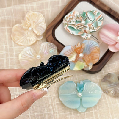 Korean Style Elegant Acetate Texture Phalaenopsis Barrettes Duckbill Clip Niche Design Exquisite Bang Clip Accessories