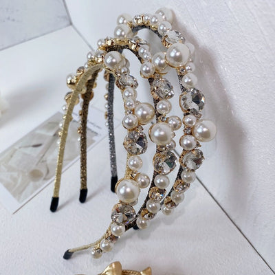 korean pearl wrapped full drill headband