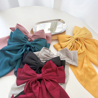 retro simple style solid color bow knot cloth hair clip