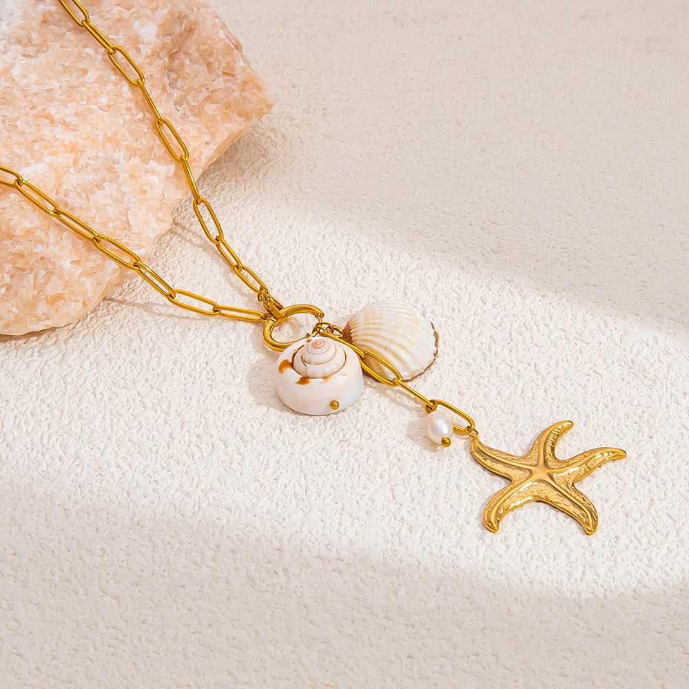 Jewelry Vintage Style Beach Starfish Shell 304 Stainless Steel Plating Pendant Necklace