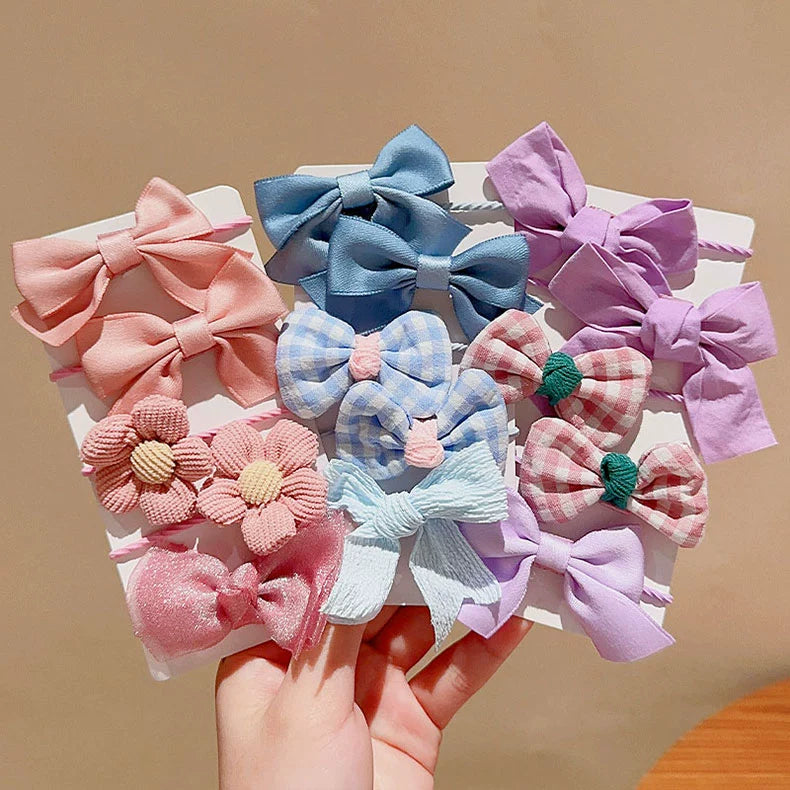 cute plaid flower bow knot cloth inlaid pearls hair tie 1 set