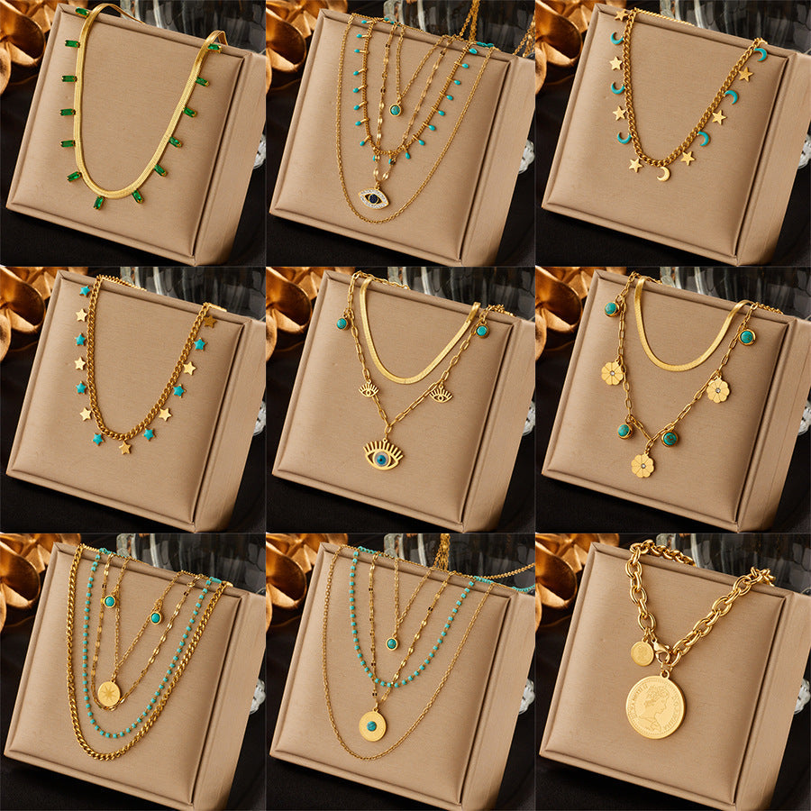 Jewelry Lady Star Moon Floral Titanium Steel Plating Necklace