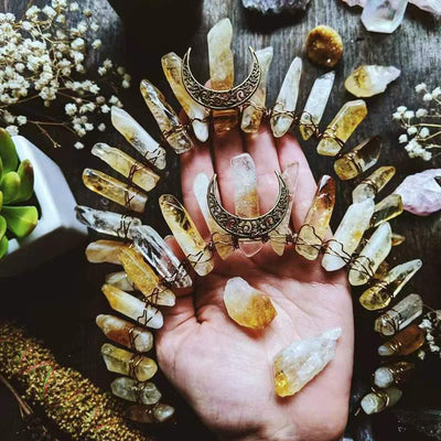 retro moon crown natural crystal hollow out hair combs crown