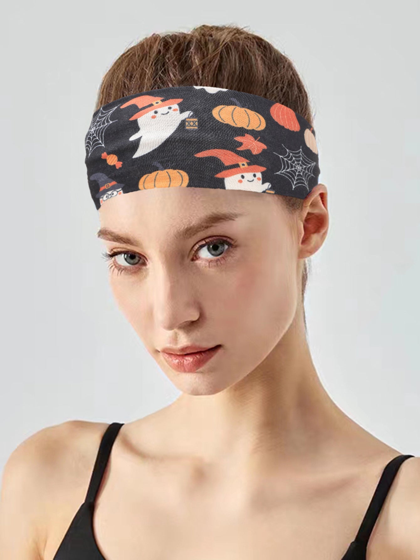 Women's Cute Funny Pumpkin Cartoon Character Spider Cloth Printing Hair Tie