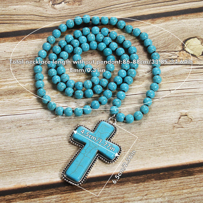 Bohemian Cross natural stone Beaded Chain Pendant Necklace In Bulk
